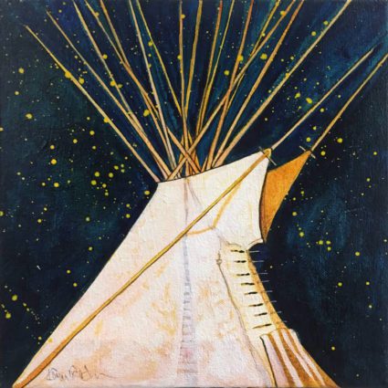 Canvas painting of teepee and stars