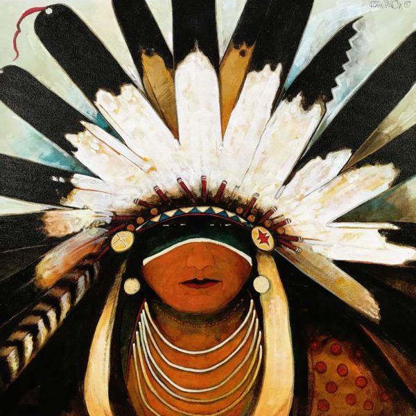 Native American-inspired artwork with feathered headdress