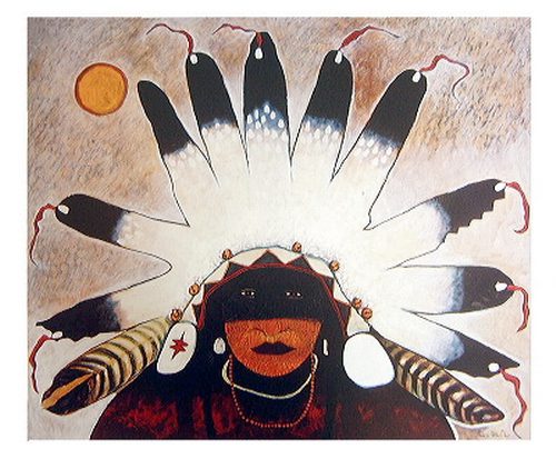 Native American headdress and figure artwork