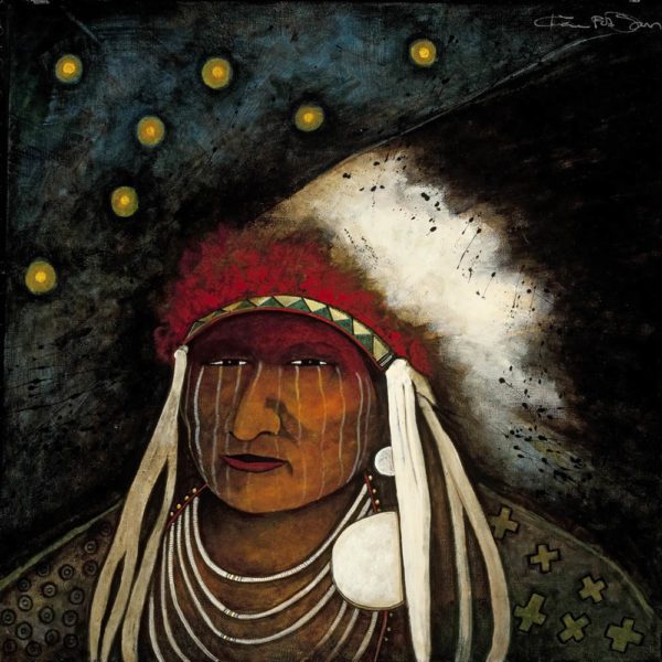 Portrait adorned with traditional headdress