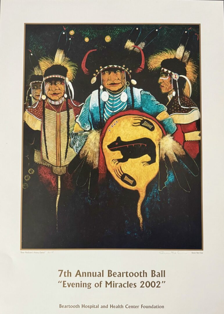 Artwork featuring Native American figures for Beartooth Ball 2002 event.