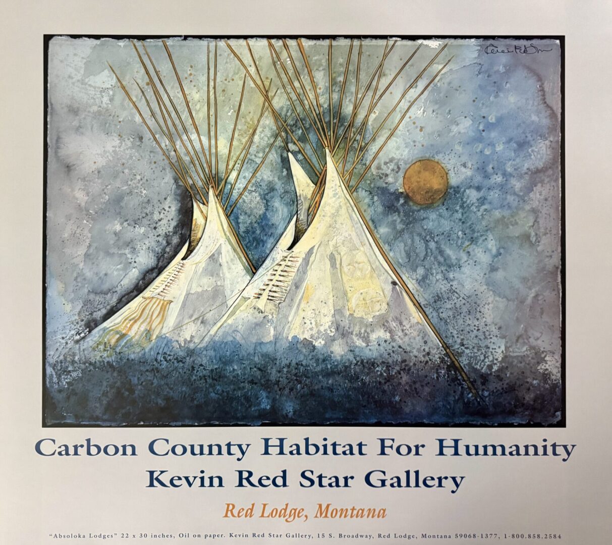 Painting of tipis under a moonlit sky for Carbon County Habitat for Humanity.