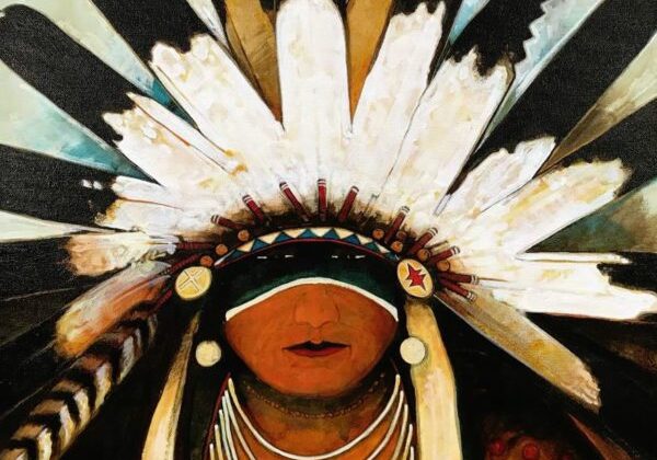 Native American-inspired artwork with feathered headdress